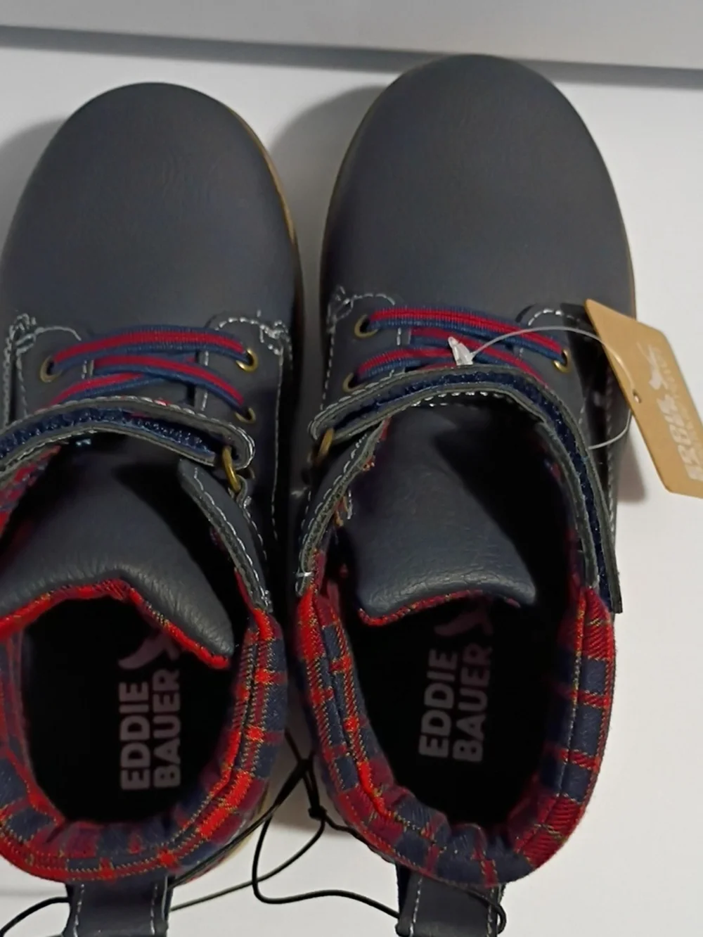 EDDIE BAUER Toddler Boys Navy and Red High-Top Sneaker Boots Size 12 NWT
